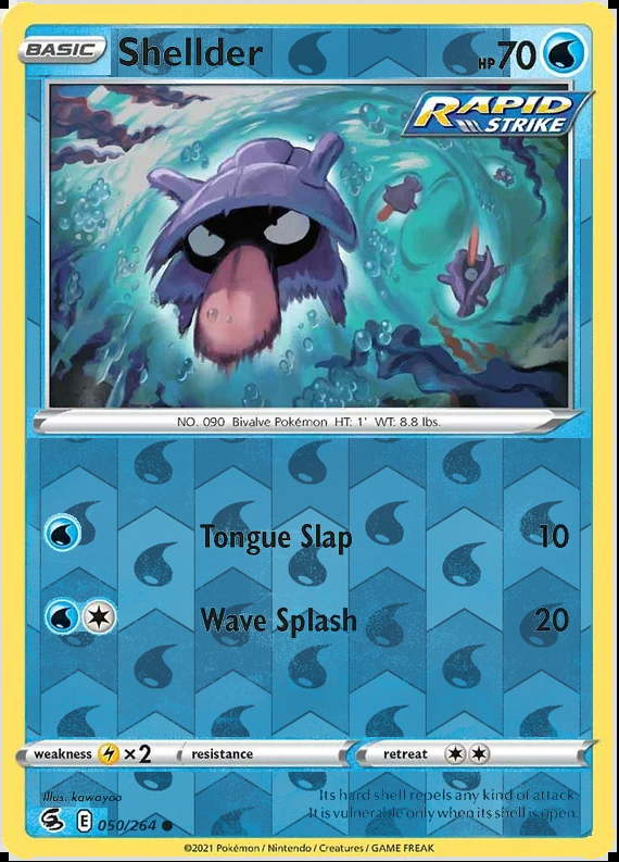 Shellder 050/264, Fusion Strike, Reverse Holo finish, representative matte composite