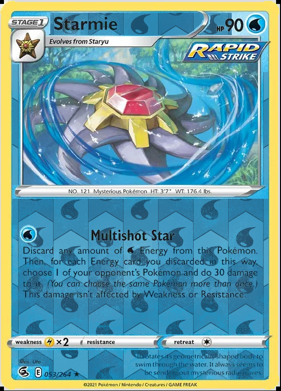 Starmie 053/264, Fusion Strike, Reverse Holo finish, representative matte composite