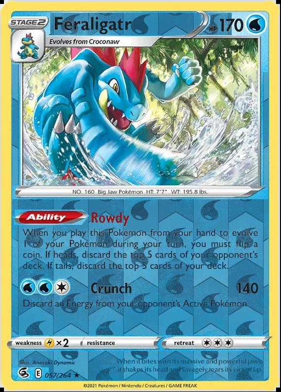Feraligatr 057/264, Fusion Strike, Reverse Holo finish, representative matte composite