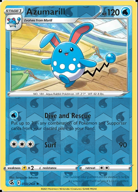 Azumarill 059/264, Fusion Strike, Reverse Holo finish, representative matte composite