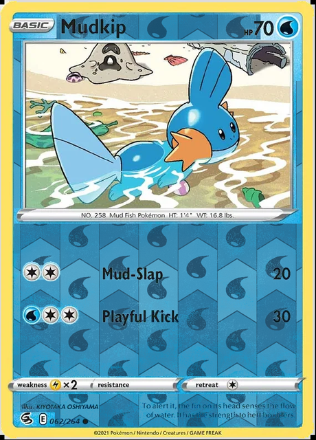 Mudkip 062/264, Fusion Strike, Reverse Holo finish, representative matte composite