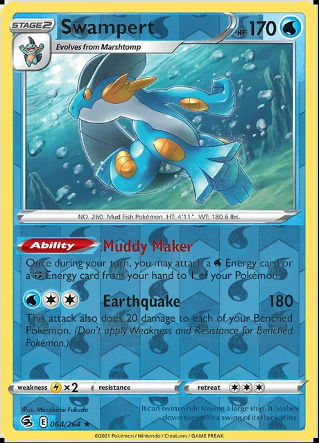Swampert 064/264, Fusion Strike, Reverse Holo finish, representative matte composite