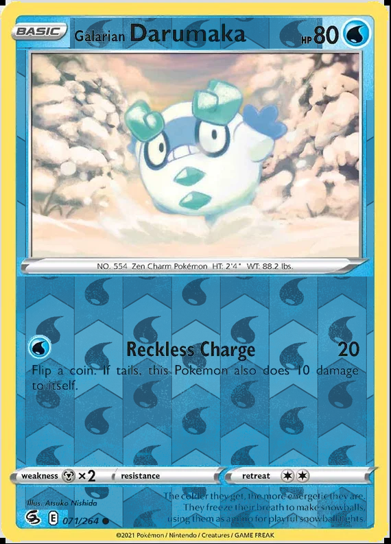 Galarian Darumaka 071/264, Fusion Strike, Reverse Holo finish, representative matte composite