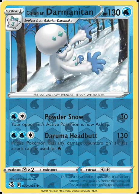 Galarian Darmanitan 072/264, Fusion Strike, Reverse Holo finish, representative matte composite