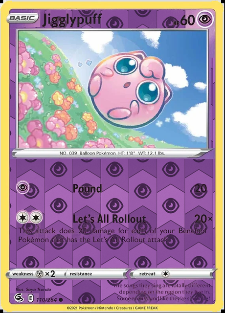 Jigglypuff 110/264, Fusion Strike, Reverse Holo finish, representative matte composite