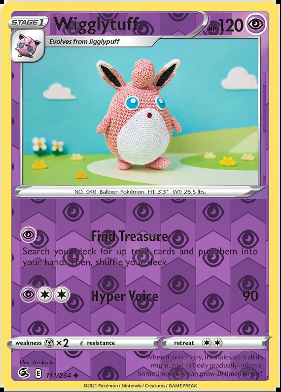 Wigglytuff 111/264, Fusion Strike, Reverse Holo finish, representative matte composite