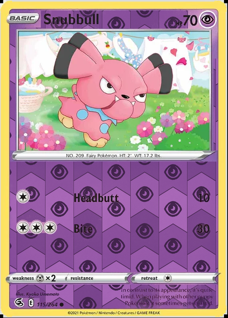 Snubbull 115/264, Fusion Strike, Reverse Holo finish, representative matte composite