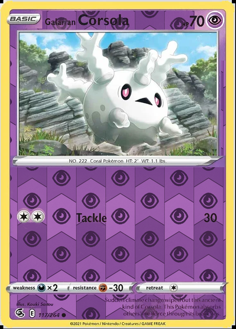 Galarian Corsola 117/264, Fusion Strike, Reverse Holo finish, representative matte composite