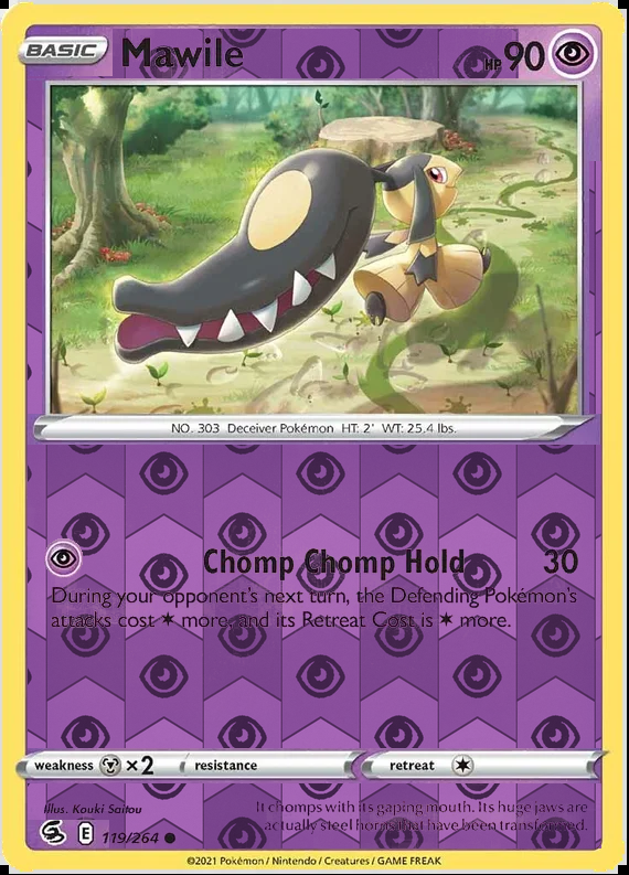 Mawile 119/264, Fusion Strike, Reverse Holo finish, representative matte composite