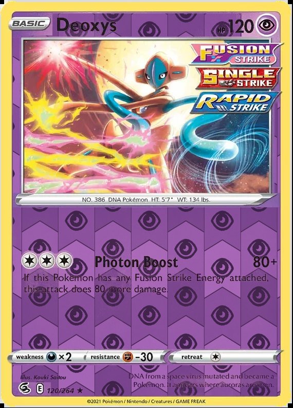 Deoxys 120/264, Fusion Strike, Reverse Holo finish, representative matte composite