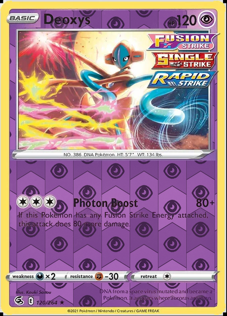 Deoxys 120/264, Fusion Strike, Reverse Holo finish, representative matte composite