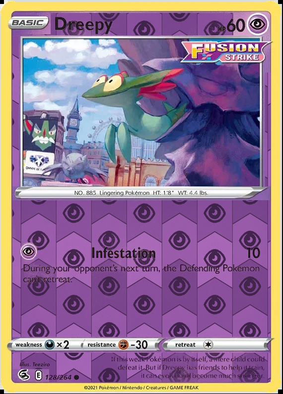 Dreepy 128/264, Fusion Strike, Reverse Holo finish, representative matte composite