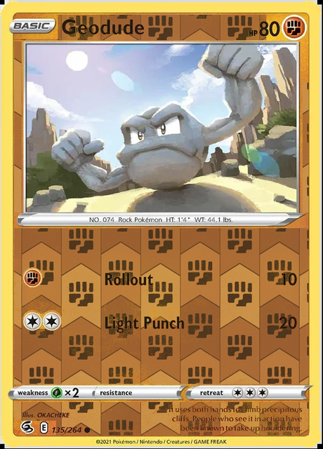 Geodude 135/264, Fusion Strike, Reverse Holo finish, representative matte composite
