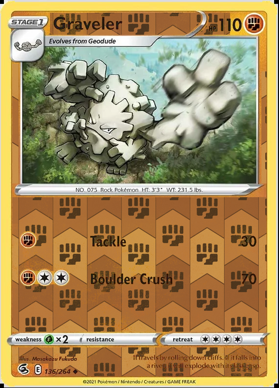 Graveler 136/264, Fusion Strike, Reverse Holo finish, representative matte composite