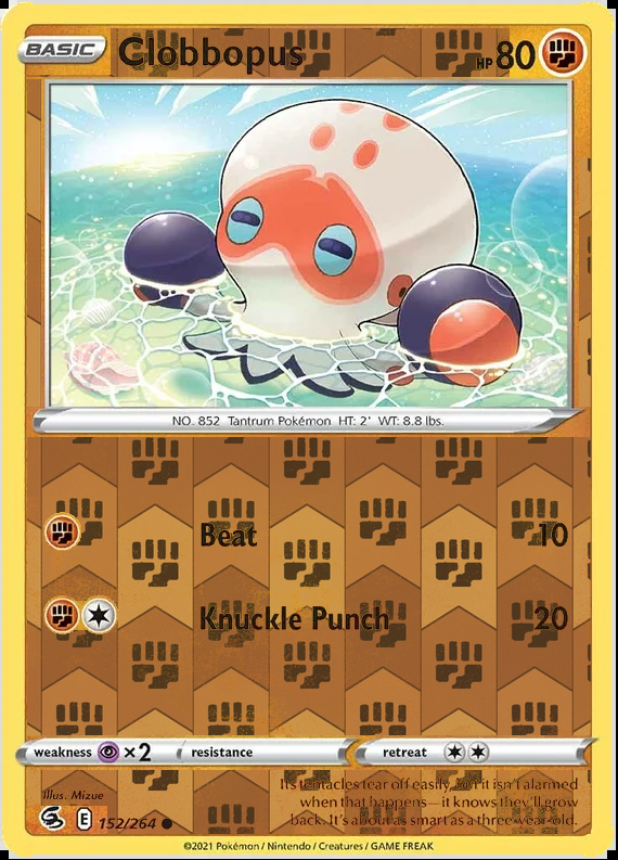 Clobbopus 152/264, Fusion Strike, Reverse Holo finish, representative matte composite