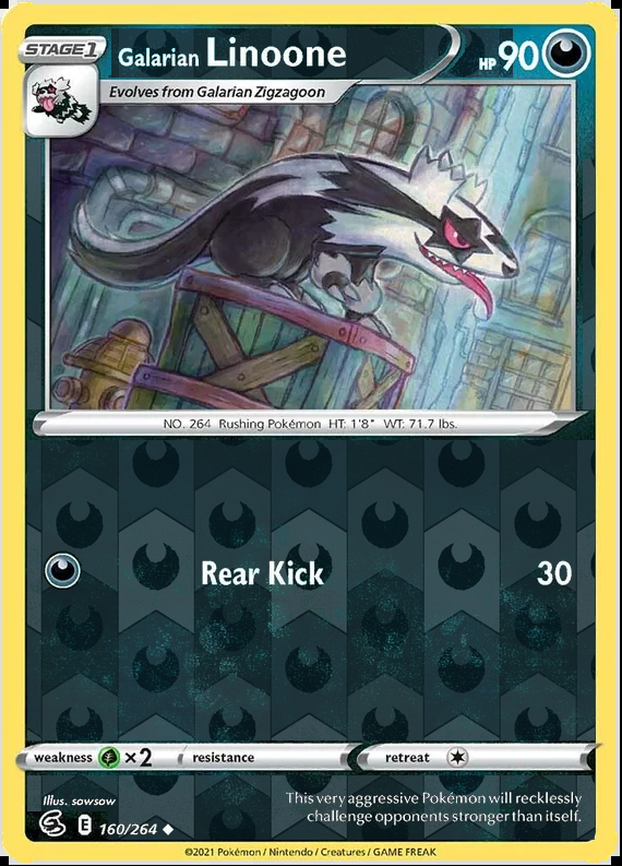 Galarian Linoone 160/264, Fusion Strike, Reverse Holo finish, representative matte composite
