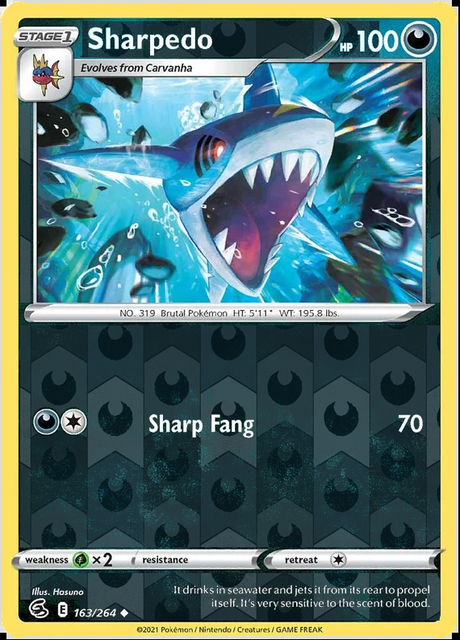 Sharpedo 163/264, Fusion Strike, Reverse Holo finish, representative matte composite