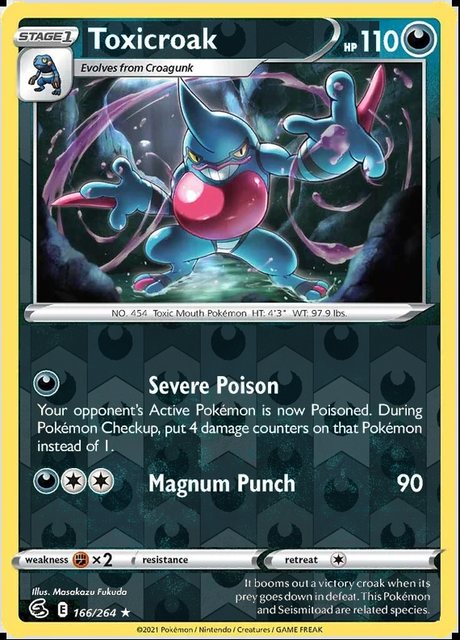 Toxicroak 166/264, Fusion Strike, Reverse Holo finish, representative matte composite