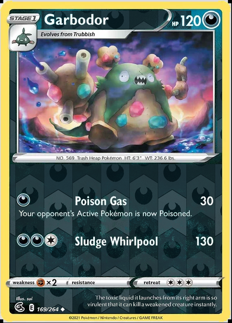 Garbodor 169/264, Fusion Strike, Reverse Holo finish, representative matte composite
