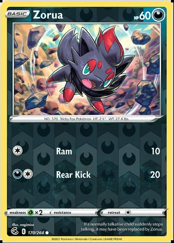 Zorua 170/264, Fusion Strike, Reverse Holo finish, representative matte composite