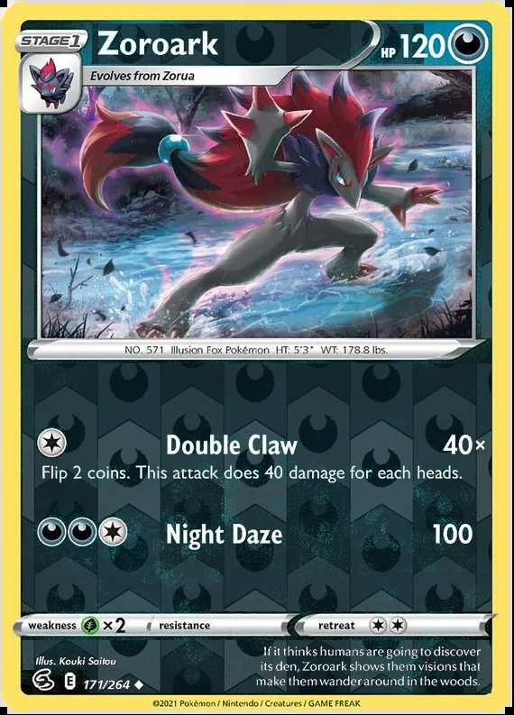 Zoroark 171/264, Fusion Strike, Reverse Holo finish, representative matte composite