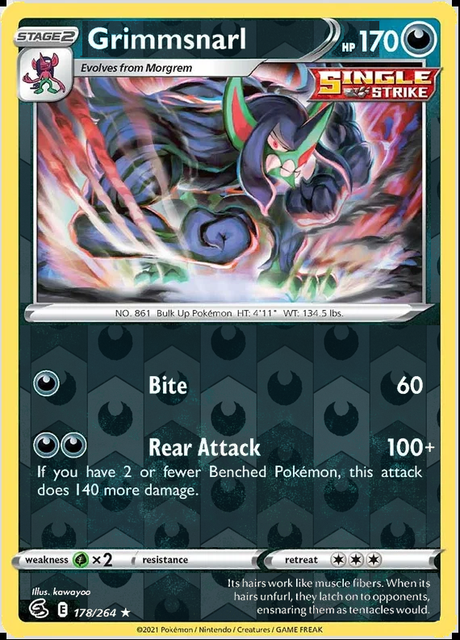 Grimmsnarl 178/264, Fusion Strike, Reverse Holo finish, representative matte composite