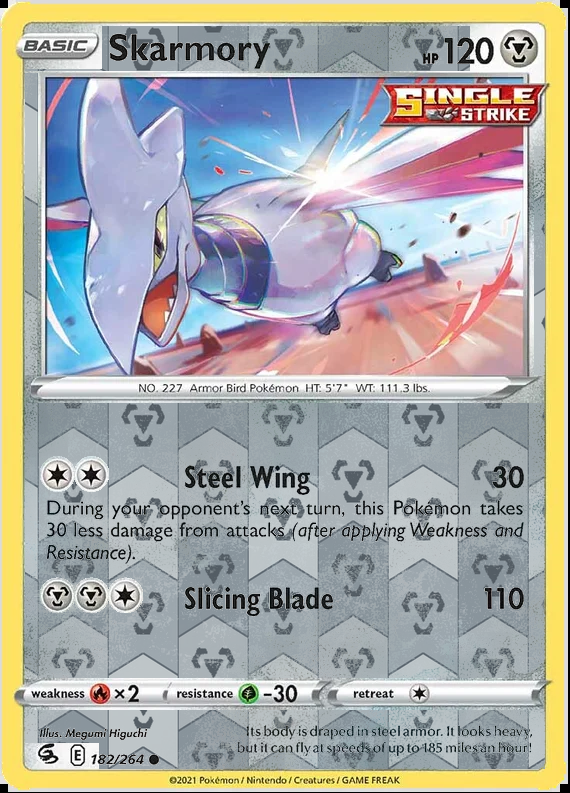 Skarmory 182/264, Fusion Strike, Reverse Holo finish, representative matte composite