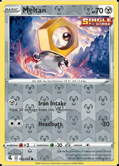 Meltan 188/264, Fusion Strike, Reverse Holo finish, representative matte composite