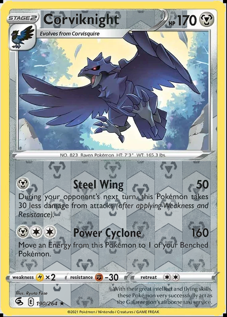 Corviknight 190/264, Fusion Strike, Reverse Holo finish, representative matte composite