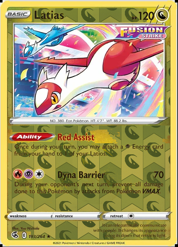 Latias 193/264, Fusion Strike, Reverse Holo finish, representative matte composite