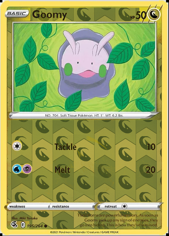 Goomy 195/264, Fusion Strike, Reverse Holo finish, representative matte composite