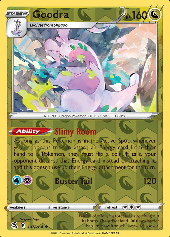 Goodra 197/264, Fusion Strike, Reverse Holo finish, representative matte composite