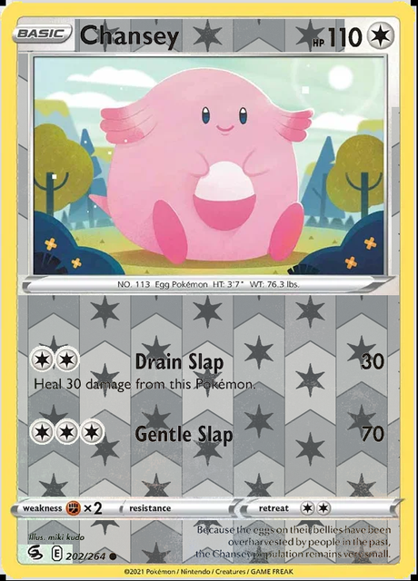 Chansey 202/264, Fusion Strike, Reverse Holo finish, representative matte composite