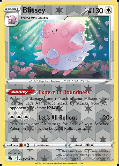 Blissey 203/264, Fusion Strike, Reverse Holo finish, representative matte composite
