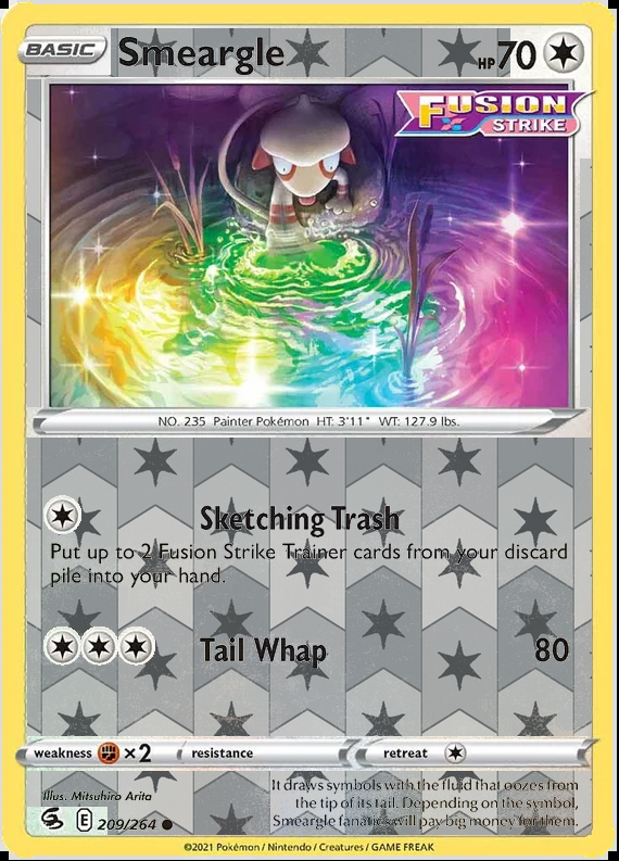 Smeargle 209/264, Fusion Strike, Reverse Holo finish, representative matte composite