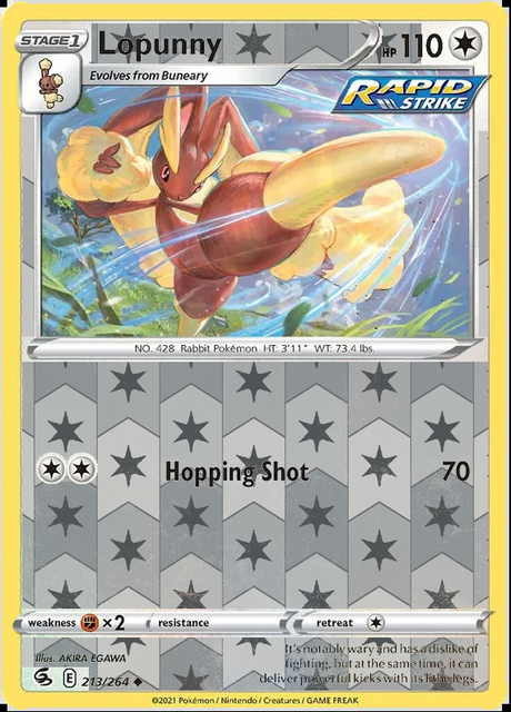 Lopunny 213/264, Fusion Strike, Reverse Holo finish, representative matte composite