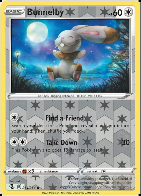 Bunnelby 214/264, Fusion Strike, Reverse Holo finish, representative matte composite