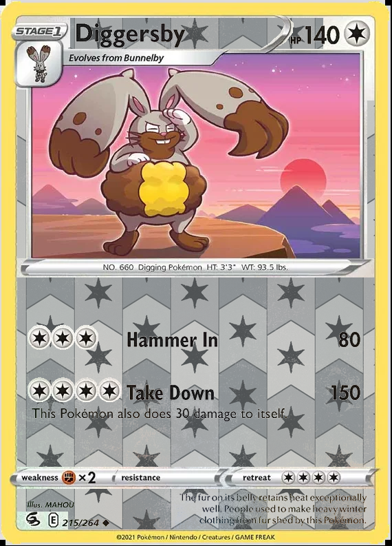 Diggersby 215/264, Fusion Strike, Reverse Holo finish, representative matte composite