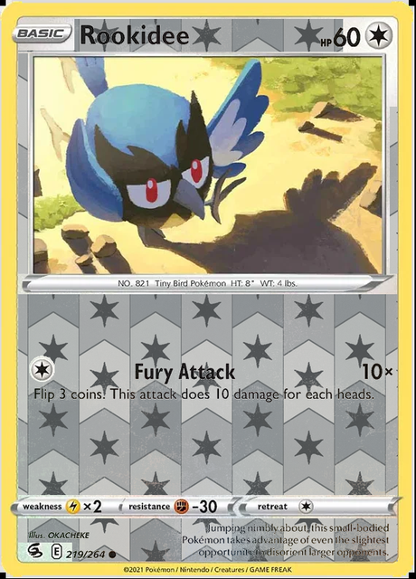 Rookidee 219/264, Fusion Strike, Reverse Holo finish, representative matte composite