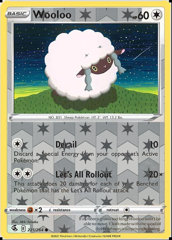 Wooloo 221/264, Fusion Strike, Reverse Holo finish, representative matte composite