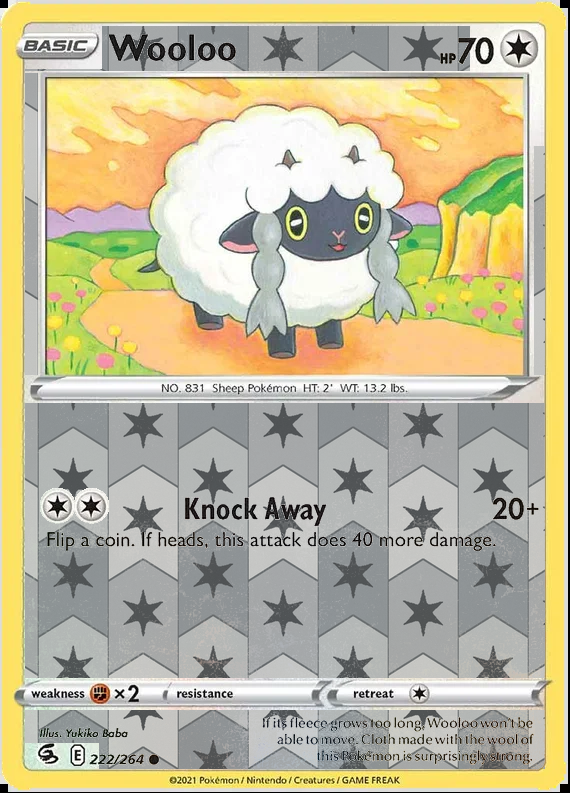 Wooloo 222/264, Fusion Strike, Reverse Holo finish, representative matte composite
