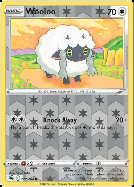 Wooloo 222/264, Fusion Strike, Reverse Holo finish, representative matte composite