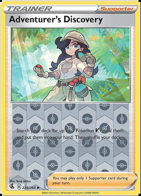 Adventurer's Discovery 224/264, Fusion Strike, Reverse Holo finish, representative matte composite