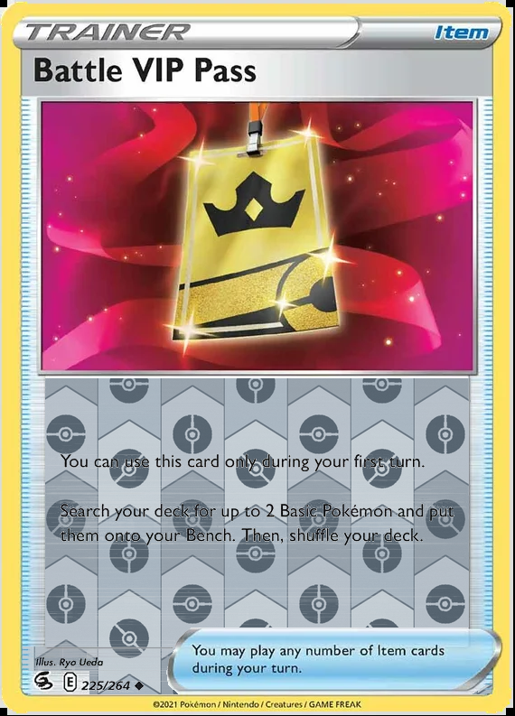 Battle VIP Pass 225/264, Fusion Strike, Reverse Holo finish, representative matte composite