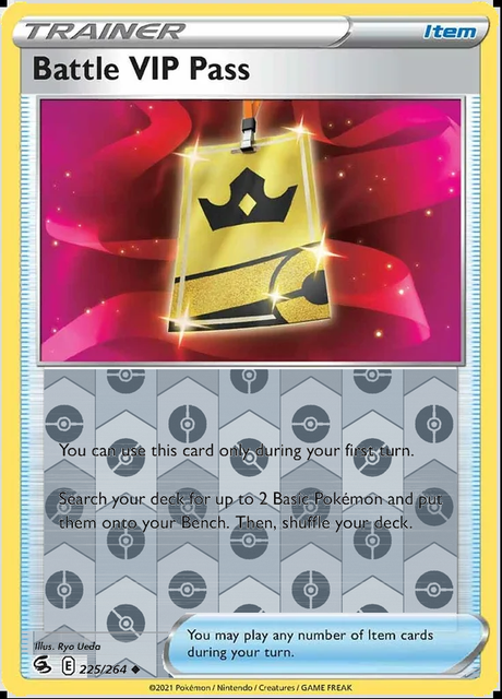 Battle VIP Pass 225/264, Fusion Strike, Reverse Holo finish, representative matte composite