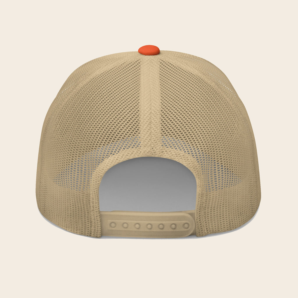 Fighting Type Pokemon 3D Embroidered Rustic Orange with Khaki Mesh Back Trucker Hat Back