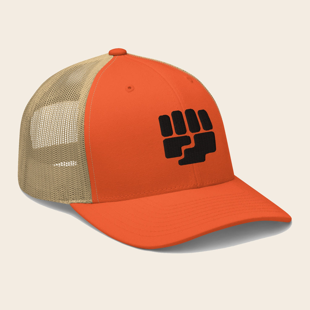 Fighting Type Pokemon 3D Embroidered Rustic Orange with Khaki Mesh Back Trucker Hat Front Right