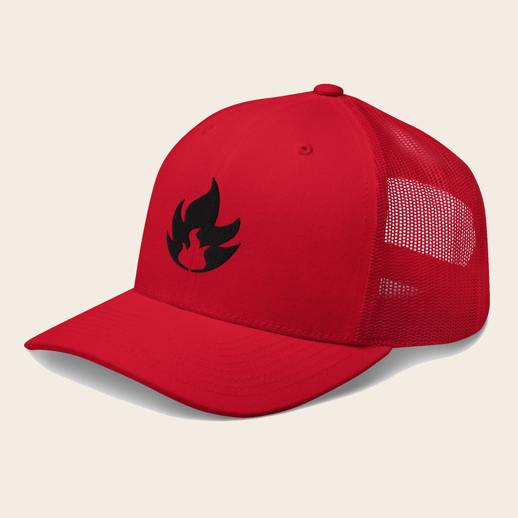 Fire Type Pokemon 3D Embroidered Red with Red Mesh Back Trucker Hat Front Left