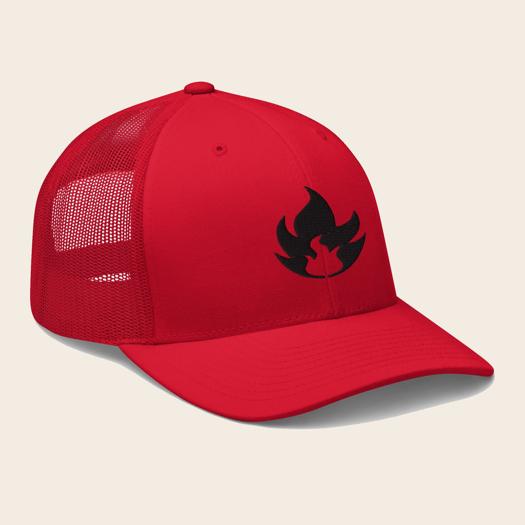 Fire Type Pokemon 3D Embroidered Red with Red Mesh Back Trucker Hat Front Right