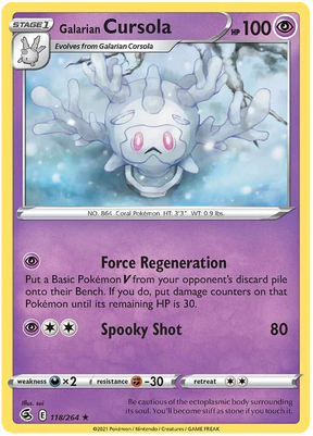 Galarian Cursola Fusion Strike Pokemon Card Singles 118/264